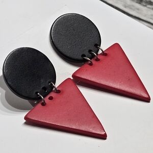Vintage Contemporary Retro Fashion Earrings Geometric Red/Black Great Condition